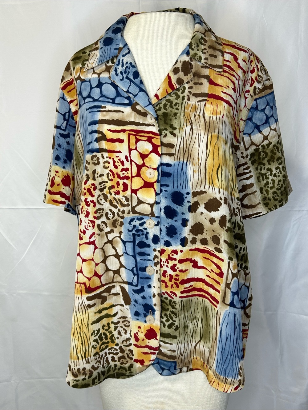 Alfred Dunner Women’s Size 14 Safari Animal Print Button-Up Shirt Y2K Style
